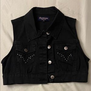 Black Studded Crop Denim Vest